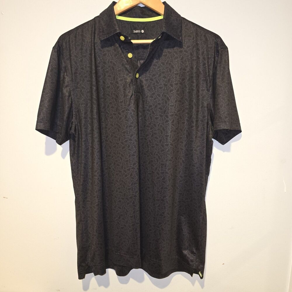 Swag Golf Polo Shirt Mens Medium Black Skull AOP Performance MLB